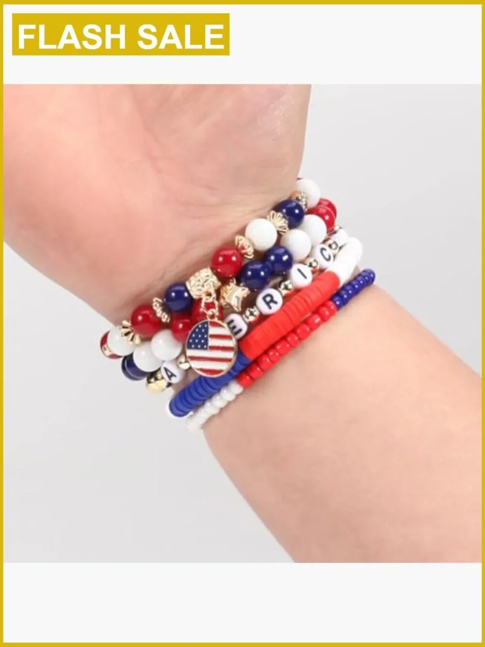 Stretch Multilayer Colorful Beaded Bracelet with Flag Charm 4th of July